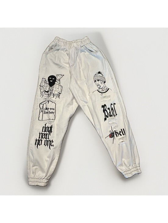 Pants - Rare Hiradmood Collection White Graphic Jogger Pants Gothic Streetwear